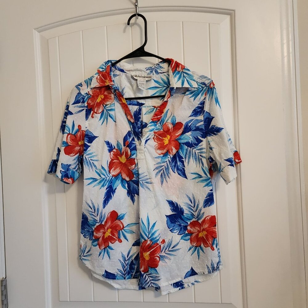 Cathy Daniels Tropical V neck Top Size Medium